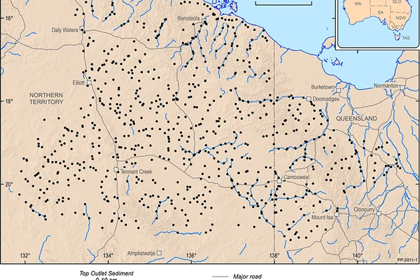 Locations of the Northern Australia Geochemical Survey sites in the Tennant CreekMount Isa region in Northern Territory and Queensland.