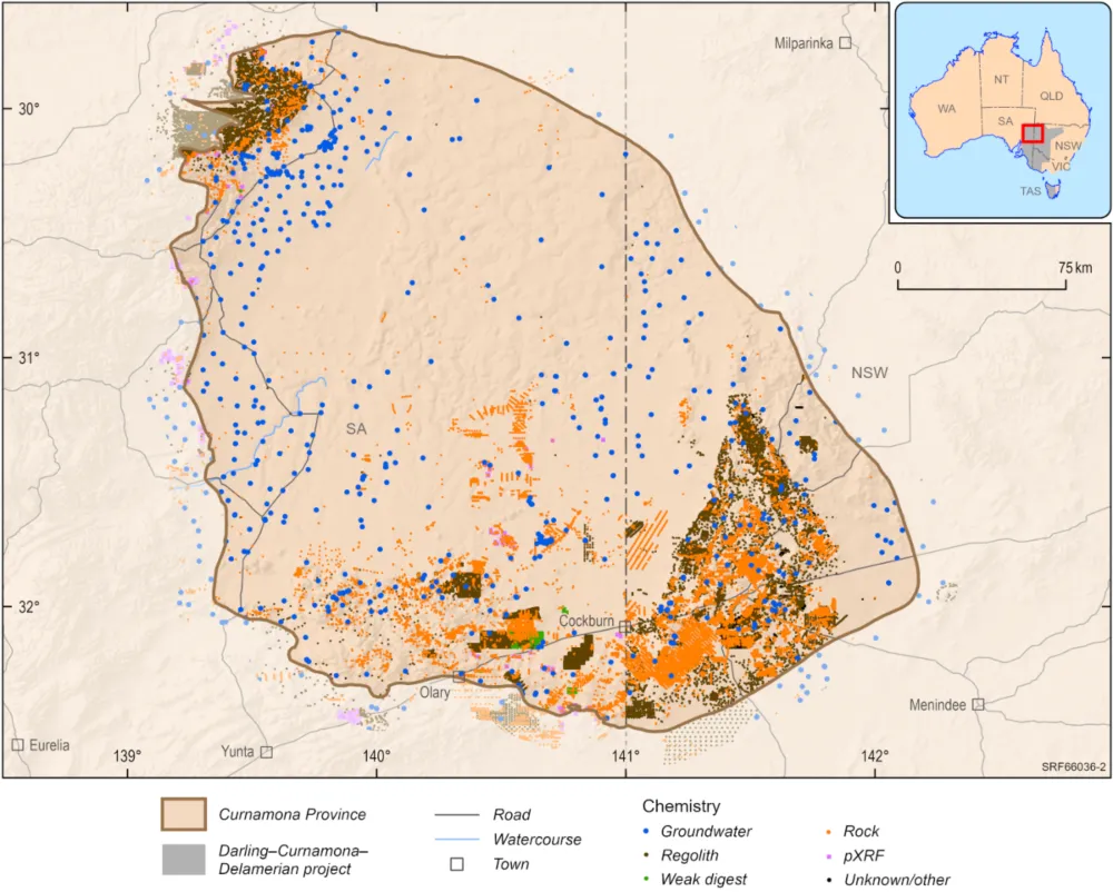 Map of the Curnamona Geochemistry study area