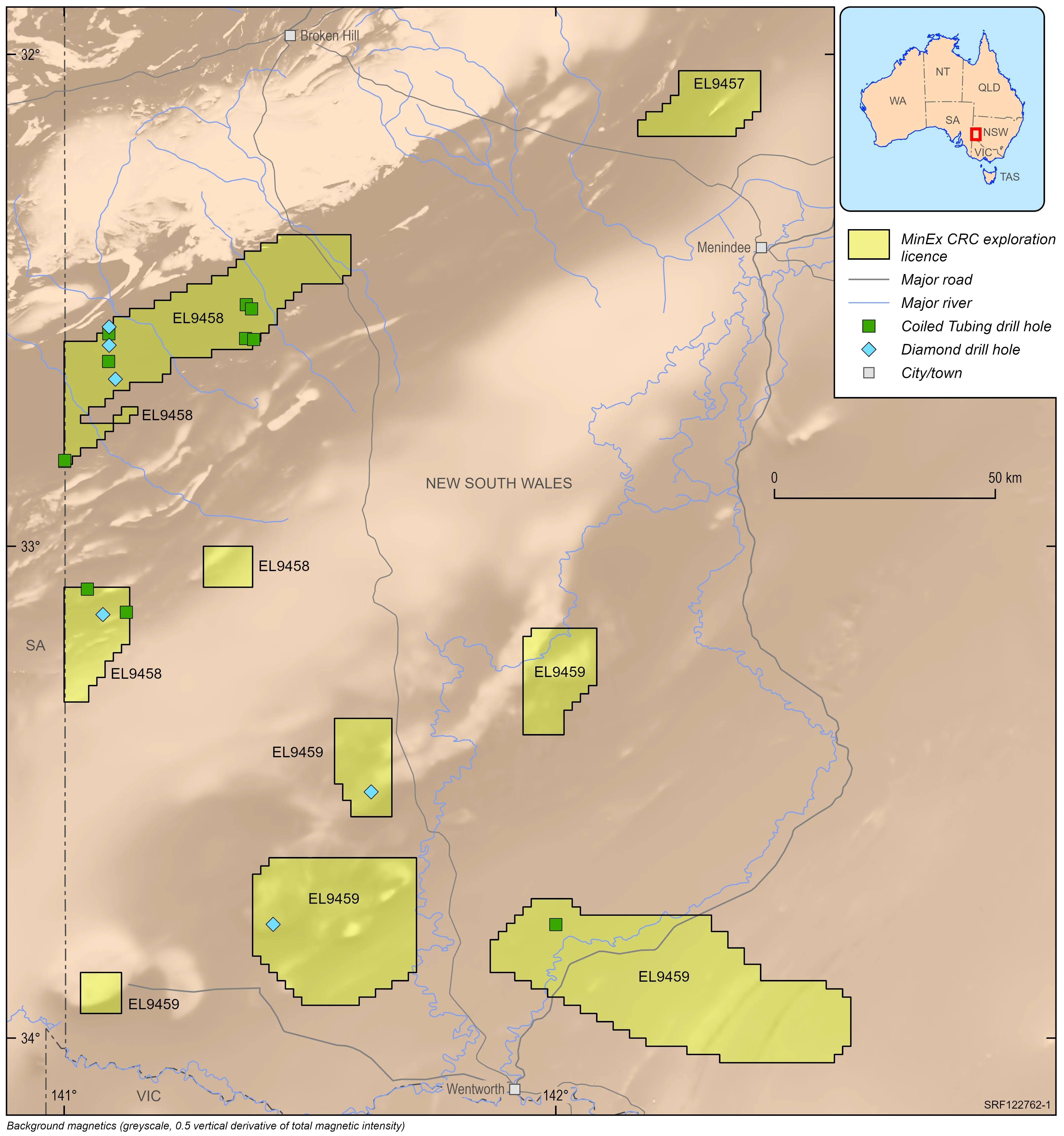 Exploration leases and drillhole locations from the Delamerian Margins campaign