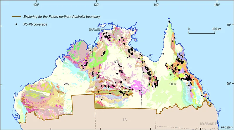 Spatial coverage of Pb-Pb isotope data for northern Australia.