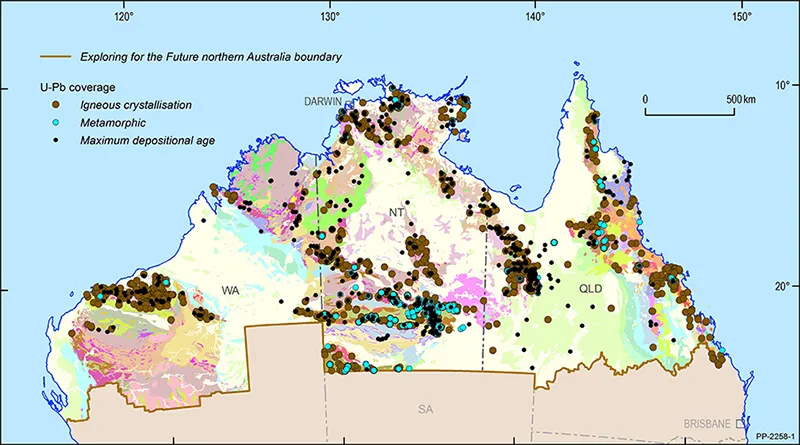 Spatial coverage of compiled U-Pb geochronology data for northern Australia