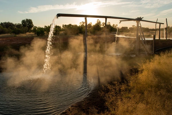Artesian bore hot water at Charlotte plains station near Cunnamulla, Queensland