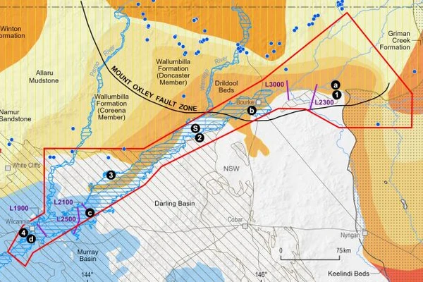 Map of relevant groundwater systems in the Upper Darling Floodplain study area