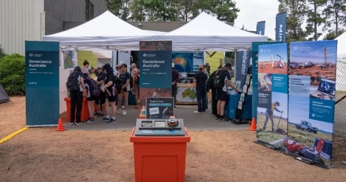 Visitors exploring some of the mobile laboratory's interactive science displays at the Royal Canberra Show, 24-26 February 2023 
