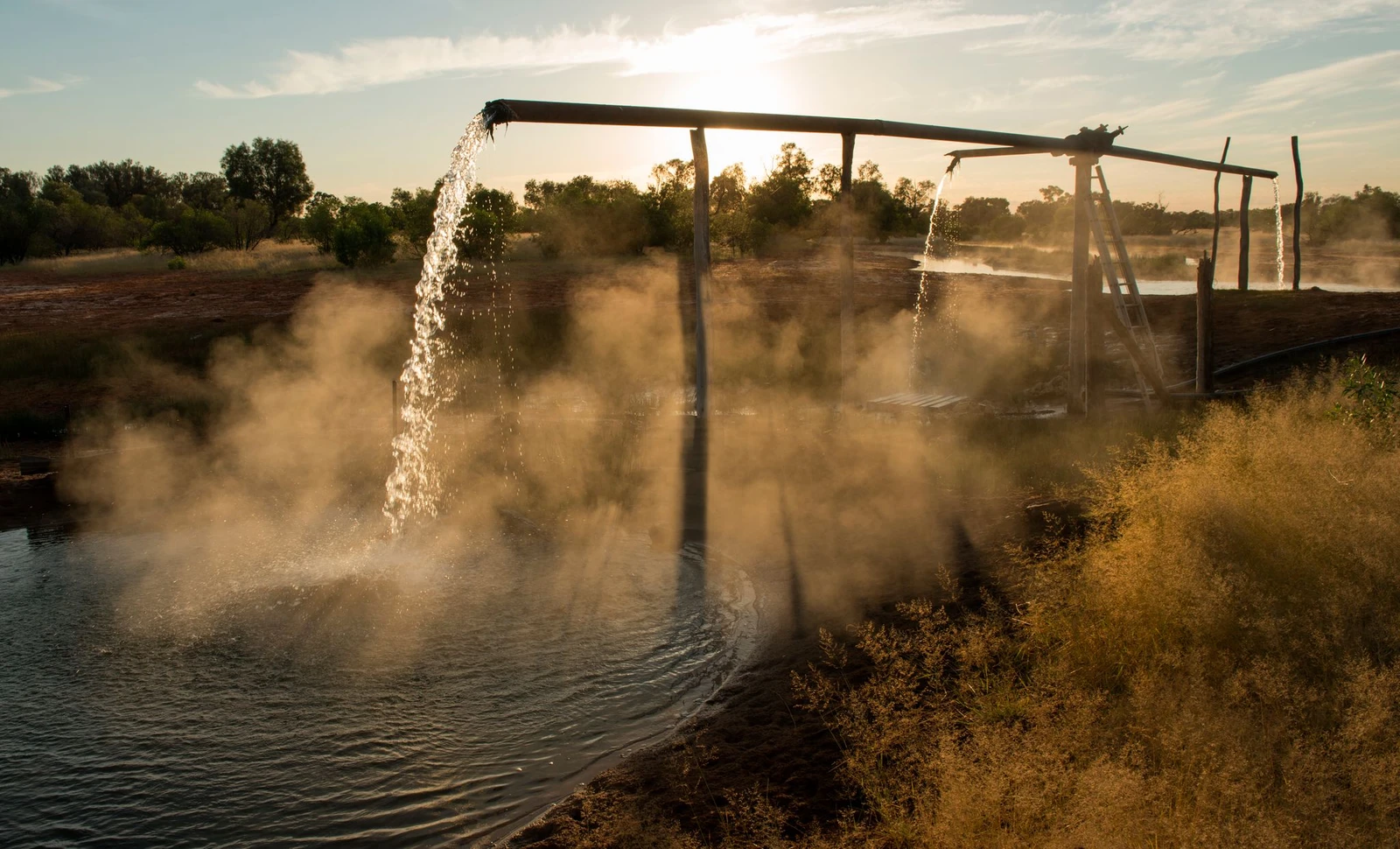 Artesian bore hot water at Charlotte plains station near Cunnamulla, Queensland