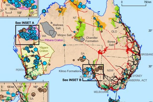 Locations of Australian iron ore resources by mineralogy